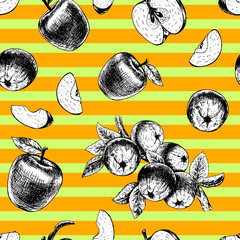 Seamless pattern with apples. Vector sketch