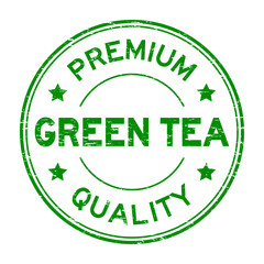 Grunge premium quality green tea round rubber stamp