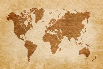 Wandcirkels aluminium wereldkaart op grunge achtergrond, vintage look © dziewul