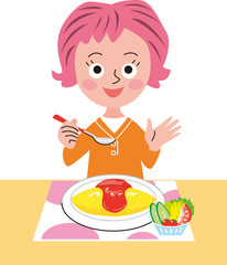 女児の食事　オムライス