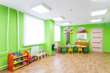 Green game room in the kindergarten