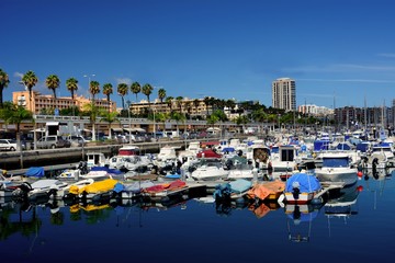 Fototapeta na wymiar Port of Las Palmas with small boats in north Gran Canaria, Canary Islands.