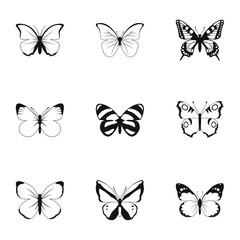 Fototapeta na wymiar Creatures butterflies icons set, simple style