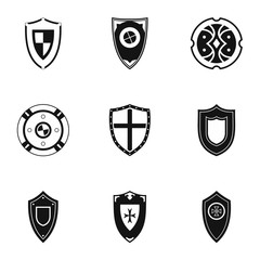 Combat shield icons set, simple style
