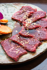 Premium japanese Rosu beef sliced on plate