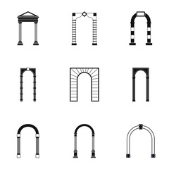 Types of arches icons set, simple style