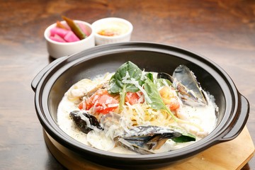 seafood cream pasta on plate