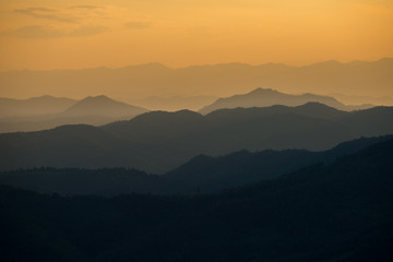Fototapeta na wymiar The beautiful Sunset with mountain view in Mae Hong Son's city, North of THAILAND.