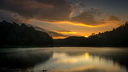 The beautiful Sunrise with  Pang Ung Lake view in Mae Hong Son's city, North of THAILAND.