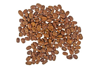 Coffee beans isolated on a white background, top view