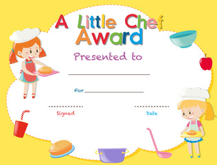 Certificate template with kids cooking