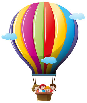 Children riding on colorful balloon