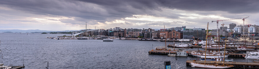 Panoramic view  of Oslo harbour.Norway