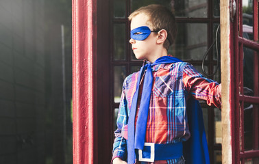 Superhero Little Boy Imagination Freedom Happiness Concept