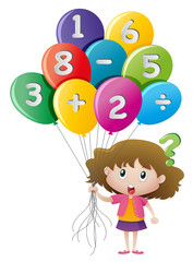Little girl and balloons with numbers