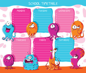 School timetable monsters. Vector illustration