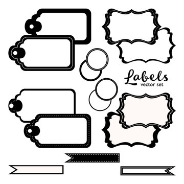 Labels vector set, black and white gift sticker tags vintage