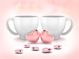 3d hearts rose color  with Cup background ,happy valentine's day 
