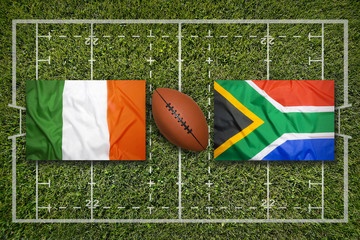 Ireland vs. South Africa flags on rugby field