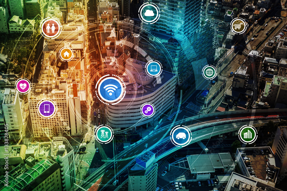 Poster smart city and wireless communication network, iot(internet of things), ict(information communicatio