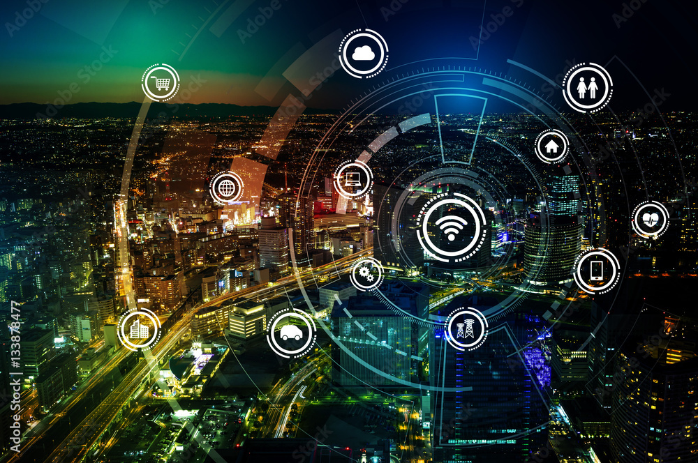 Poster smart city and wireless communication network, iot(internet of things), ict(information communicatio