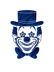 Clown head, smile face designed using blue grunge brush graphic vector.