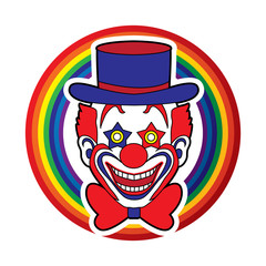 Clown head, smile face designed on line rainbows background graphic vector.