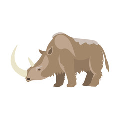 Prehistoric animal. Vector cartoon ancient mammal, ice age rhinoceros