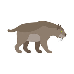 Prehistoric cartoon ancient mammal animal saber tiger vector illustration
