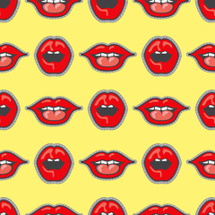 Bright lips patch vector seamless pattern