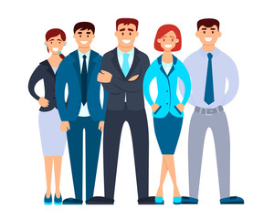 Business team. Group of young people in suits. Flat design. Vector illustration