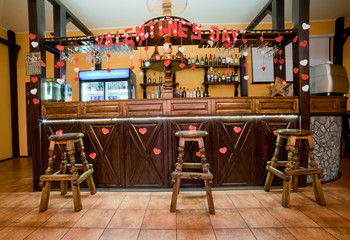 bar decorated with the sign on the day of Valentine. Are the woo