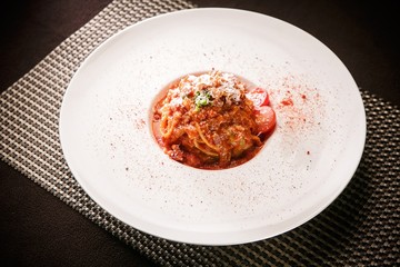 Spaghetti Bolognese on table