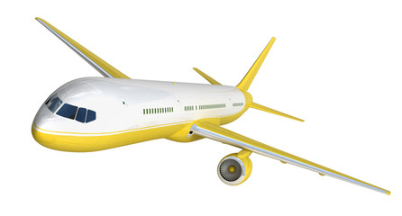white and yelow airplane 3d rendering on white background