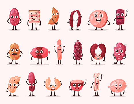 Smiling isolated meat cartoon characters