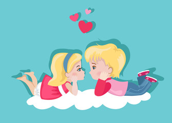 Valentine's Day. Loving girl and boy looking at each other. Love card.
