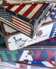 Grunge old fashion bags with flags on