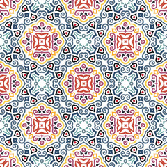 Floral Pattern Blue Yellow Curves Elements