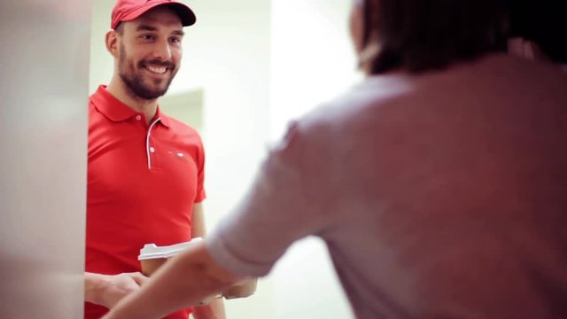 man delivering coffee and food to customer home