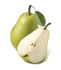 Green pear cut piece isolated on white background © yggdrasil
