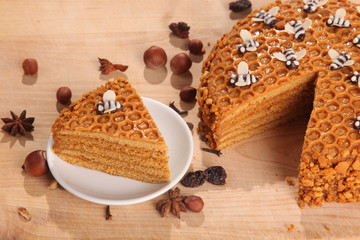 Honey pie on a wooden cutting board