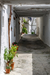 A narrow street in a village of La Alpujarra, Granada, Spain