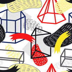 Abstract geometric seamless pattern. Inspired by the design style Memphis. Trendy texture in retro style 1980s. Vector illustration.