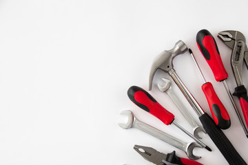 various and many tools on white background