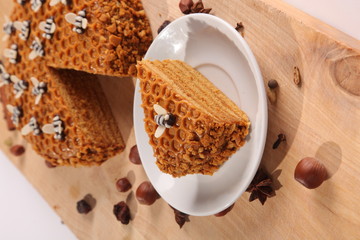 Honey pie on a wooden cutting board