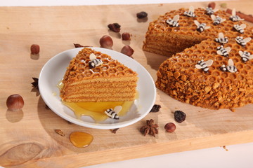 Honey pie on a wooden cutting board