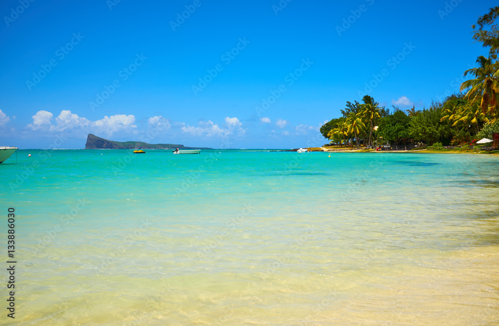 Wall mural beautiful amazing nature background. tropical blue sun sea. luxu