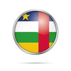 Vector Central-African flag button. Republic of Central Africa flag in glass button style with metal frame.
