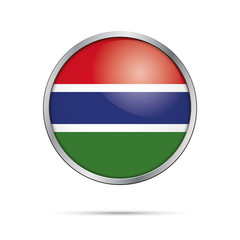 Vector Gambian flag button. The Gambia flag in glass button style with metal frame.