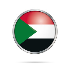 Vector Sudanese flag button. Sudan flag in glass button style with metal frame.